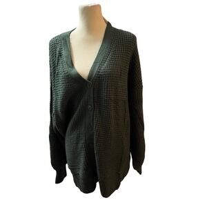In’Voland Olive Green Waffle-Knit Button Front Cardigan, Plus Size 20W, NWT